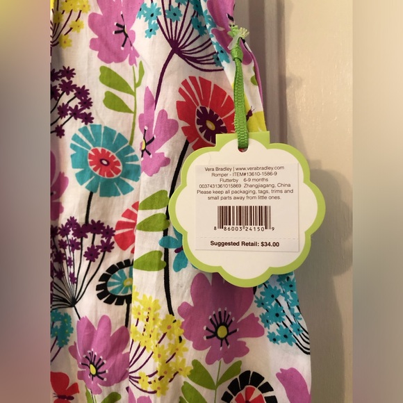 NWT Vera Bradley Baby girl romper onesie butterfly floral set discontinued 6-9mo - Picture 6 of 8